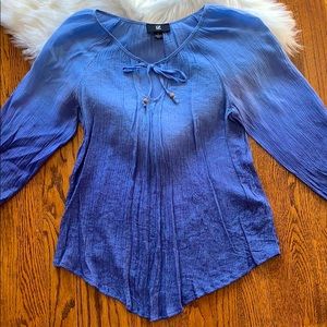 Blue Ombre Iz Byer Three Quarter Sleeve Blouse Top